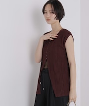 前後2way楊柳ライクニット多ボタンノースリーブトップス(セットアップ可)