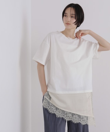 アシメレースヘムドッキングカットトップス