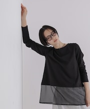 オーガンジーヘム切り替えロングスリーブTシャツ