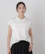 レース衿取り外しノースリーブカットトップス