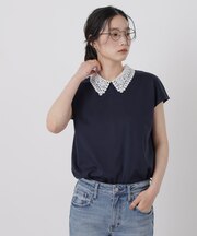 レース衿取り外しノースリーブカットトップス