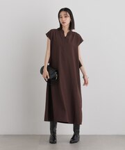 リネンタッチバックフレアスキッパーワンピース
