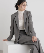 シャンブレーシャークスキンシングル金釦ジャケット(セットアップ可)