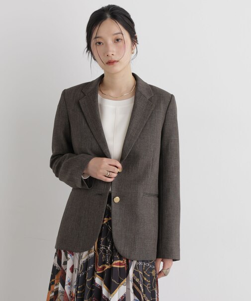シャンブレーシャークスキンシングル金釦ジャケット(セットアップ可)