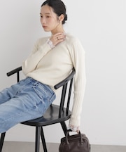 CICA&UVカット加工レースフリル付きリブニット