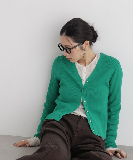 CICA&UVカット加工Vネックリブカーディガン