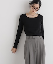 CICA&UVカット加工スクエアネックリブニット