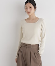 CICA&UVカット加工スクエアネックリブニット