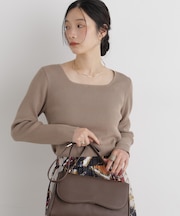 CICA&UVカット加工スクエアネックリブニット