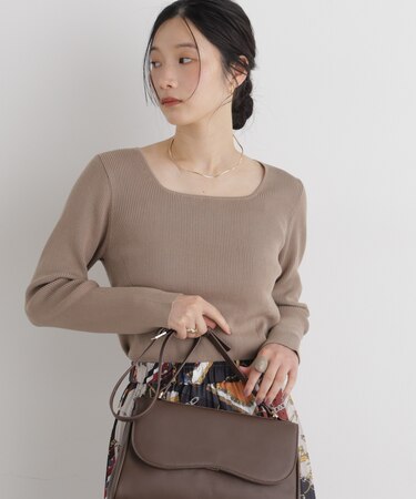 CICA&UVカット加工スクエアネックリブニット