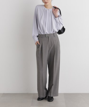 シャンブレーシャークスキンタックセミワイドパンツ(セットアップ可)
