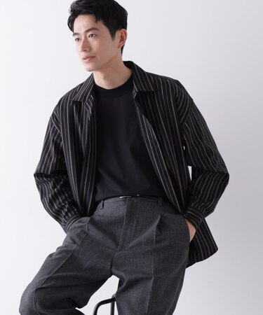 ビッグドレープストライプシャツ 長袖