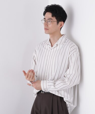 ビッグドレープストライプシャツ 長袖