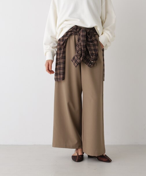 ベルト付きツイルワイドパンツ(セットアップ可)