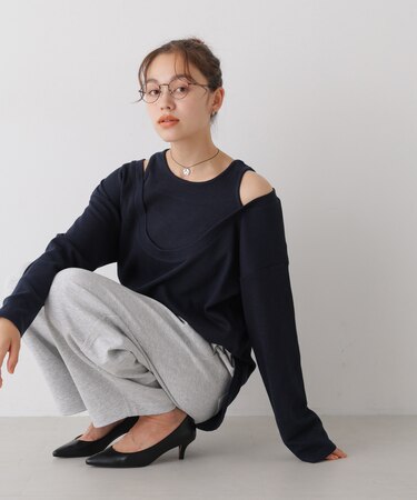 フェイクレイヤードワッフルカットトップス