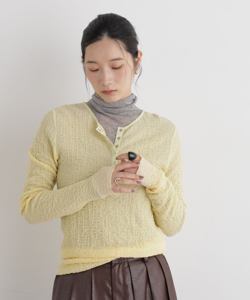 シャーリングヘンリーネックプルオーバー