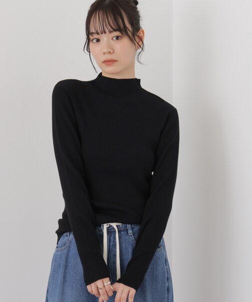 ハイネックリブニットトップス