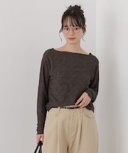 ウェーブジャガードカットメローロングスリーブトップス