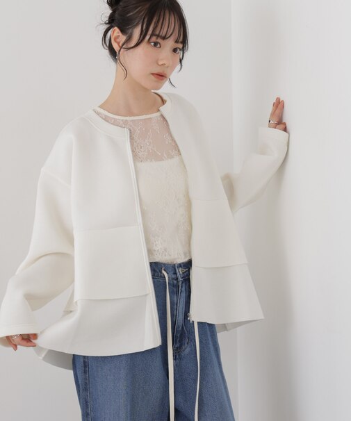 ダンボールカットフリルデザインジップジャケット