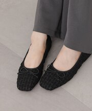 ブレードデザインリボンフラットパンプス