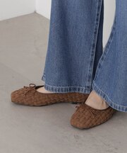 ブレードデザインリボンフラットパンプス