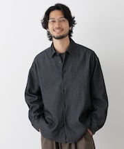 スクエアジャージーデニムシャツ長袖