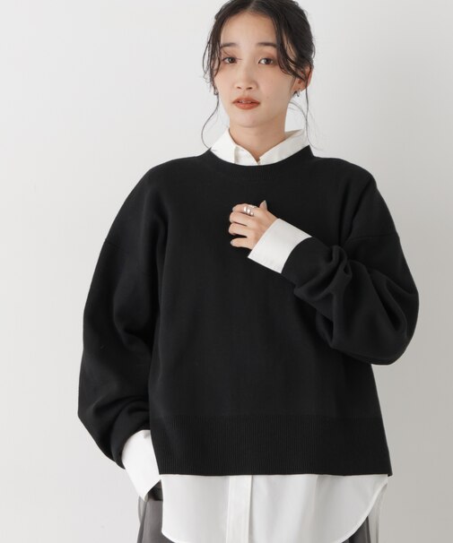 毛玉ができにくいニット クルーネックワイドトップス(セットアップ可)