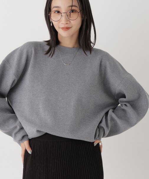 毛玉ができにくいニット クルーネックワイドトップス(セットアップ可)