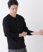ランダム針抜きリブ リングドットヘンリーネック