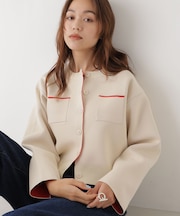 WEB限定／スポンディッシュＷフェイスバイカラーニットカーディガン