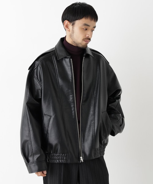 ナノユニバース レザー パーカー ジャケット M 送料￥700 やぎ革