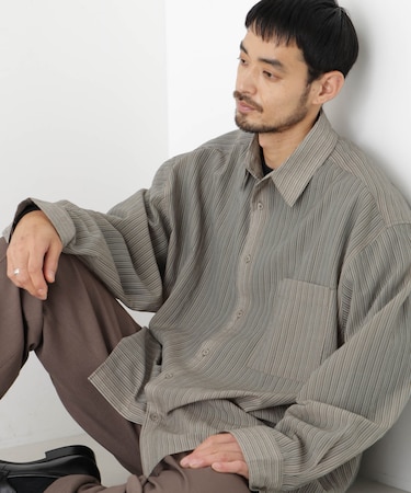 ストライプシアーシャツ 長袖