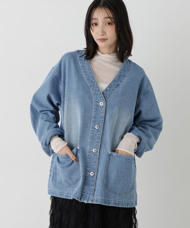Vネックデニムジャケット