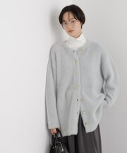 配色シャギーニットジャケット