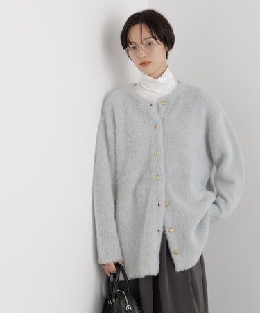 配色シャギーニットジャケット