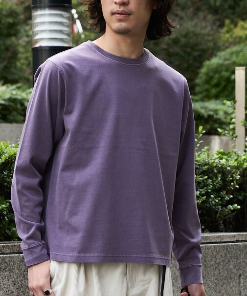 WEB限定／度詰めプレーティングフェードカラークロップドTシャツ長袖