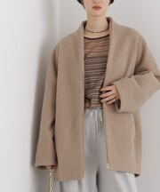 カーリーボアVネックジップアップミドルコート