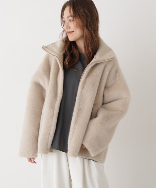 フェイクファースタンドカラーリバーシブルコート