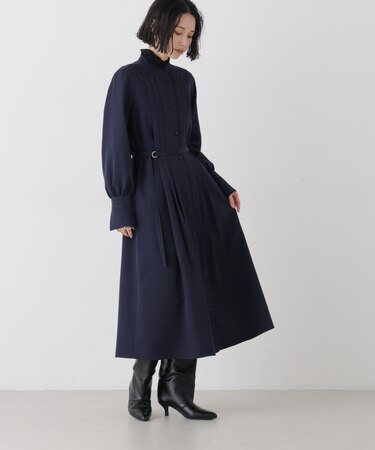 ダブルクロスベルト付きタックワンピース