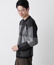 ブロックチェッククルーネックニット