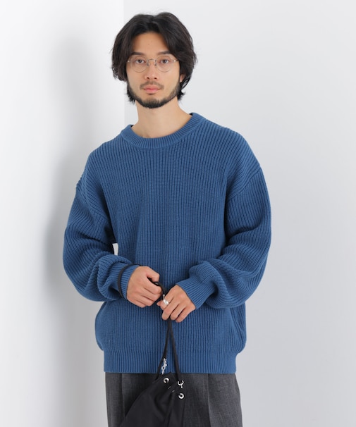 コットンMIXバルキークルーネックニット
