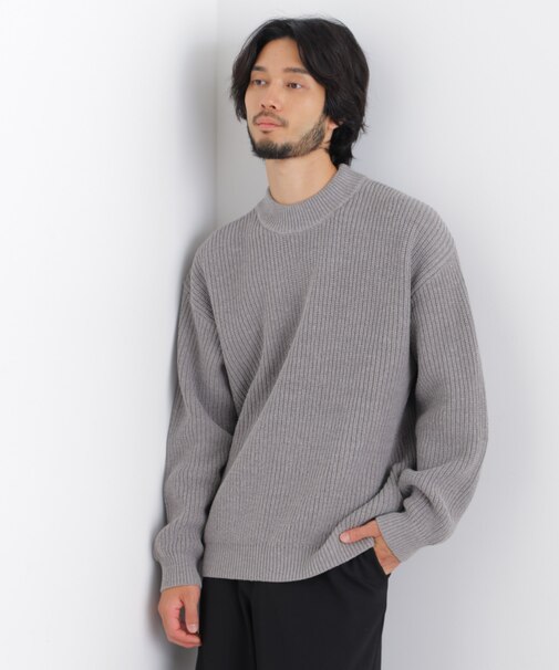 コットンMIXバルキーモックネックニット