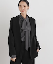 ストレッチカットジョーゼットノーカラージャケット(セットアップ可)