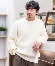 WEB限定／ワイドフィット畔編クルーネックニット