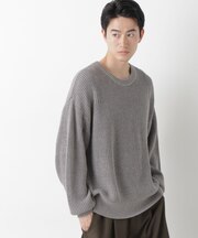 WEB限定／ワイドフィット畔編クルーネックニット