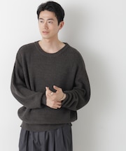 WEB限定／ワイドフィット畔編クルーネックニット