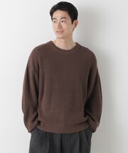 WEB限定／ワイドフィット畔編クルーネックニット