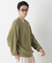 WEB限定／ワイドフィット畔編クルーネックニット