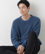 WEB限定／ワイドフィット畔編クルーネックニット