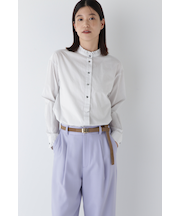 ◆スタンドフリルストライプブラウス